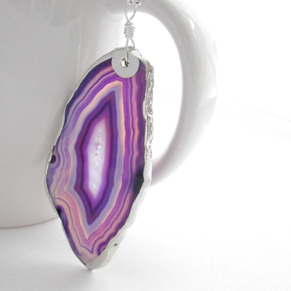 BoHo Agate Slice Druzy Agate Slice Pendant Silver Purple Agate Pendant Agate Slice Wholesale BS777 Crystal Pendant