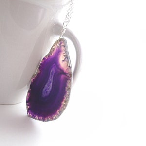 Big Purple Agate Necklace, Druzy Geode Jewelry, Sterling Silver Wire image 3