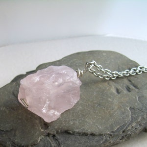 Raw Rose Quartz Pendant, Semi Precious Gemstone Necklace, Pink Crystal, Sterling Silver image 3