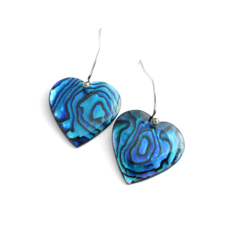 Blue Heart Earrings: Paua Jewelry, Abalone Shell Earrings, Bridesmaid Jewelry image 2