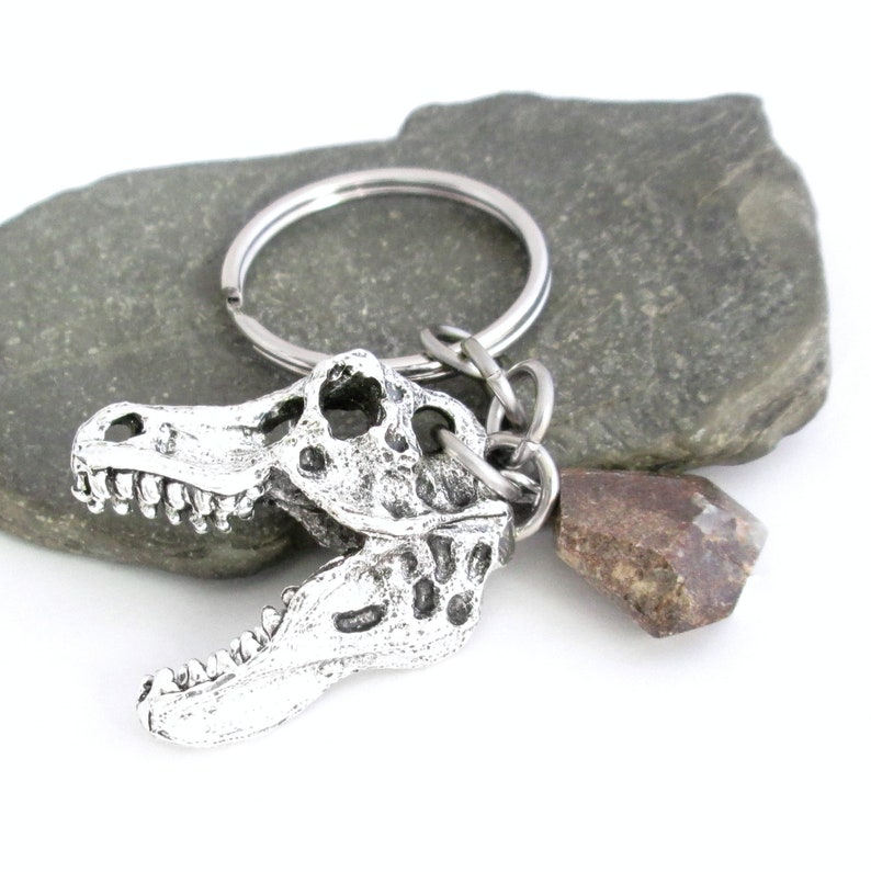 Dinosaur Keychain Real Fossil Bone Charm T Rex Skull Key Etsy