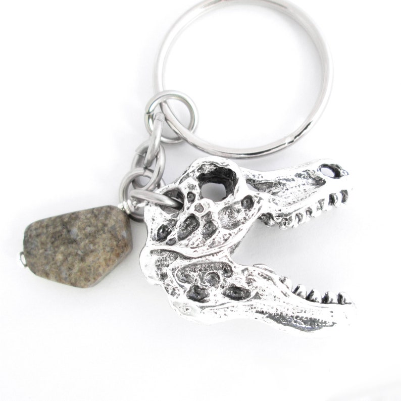 Dinosaur Keychain Real Fossil Bone Charm T Rex Skull Key Etsy