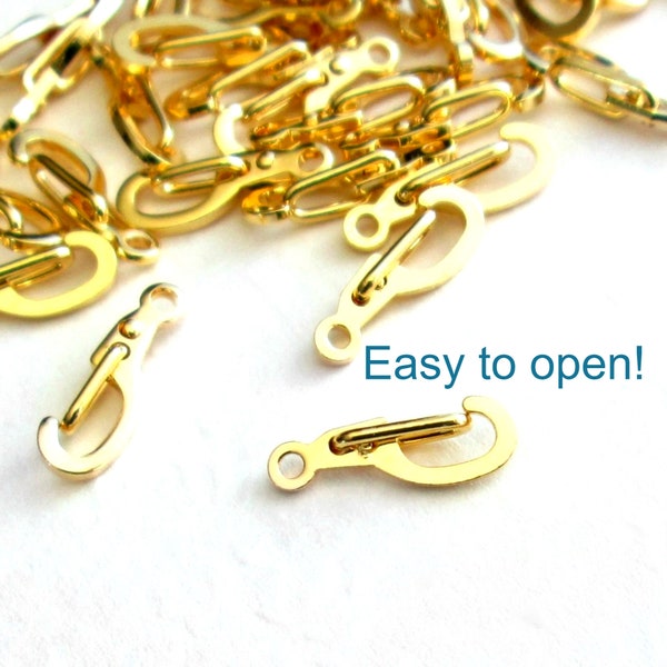 Gold Lobster Claw Hinge Clasp, 20 Self-Closing Hooks, Disability Friendly Jewelry Finding, Secure Snap Clasp for Necklaces & Bracelets