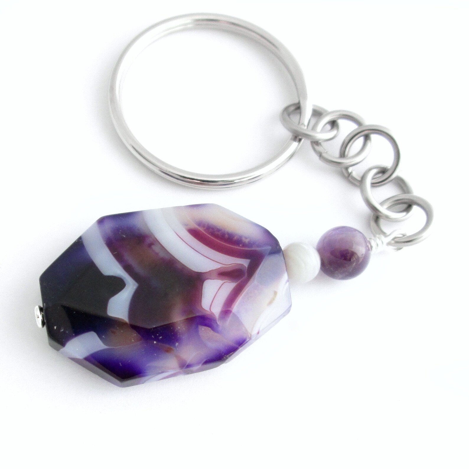 Amethyst Purple Keychain Agate & Crystal Stone Key Ring Etsy