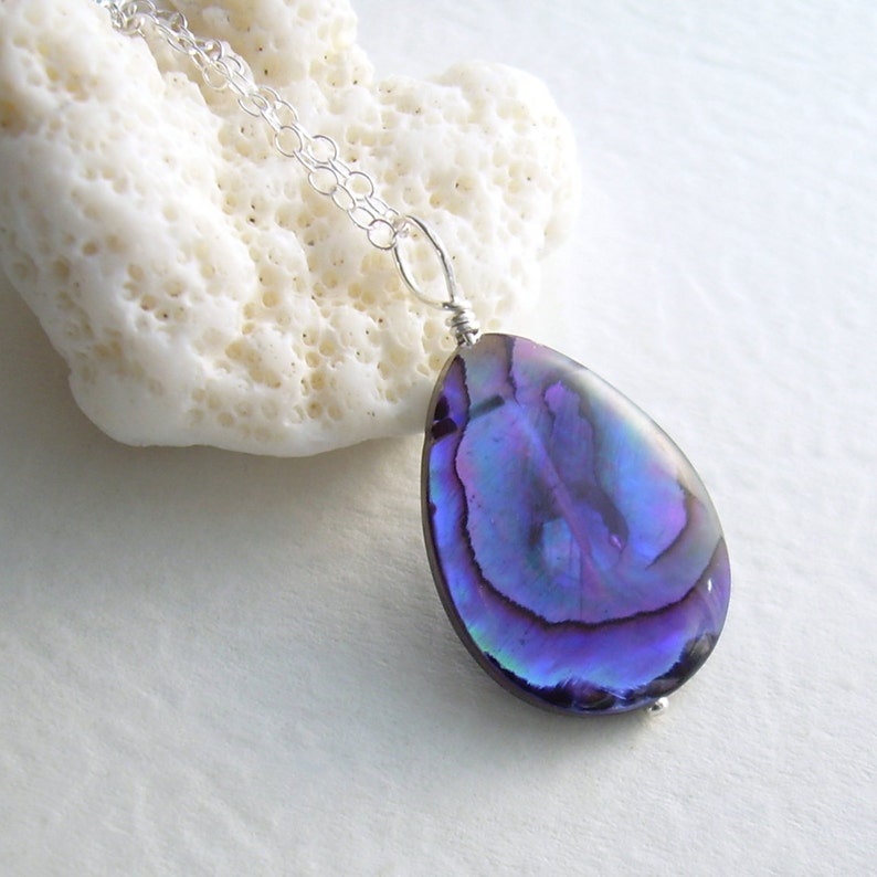 Purple Abalone Shell Pendant Seashell Necklace Grape Etsy