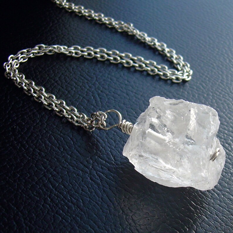 Crystal Quartz Pendant, Raw Rock Crystal Necklace, Rough Stone Jewelry image 2
