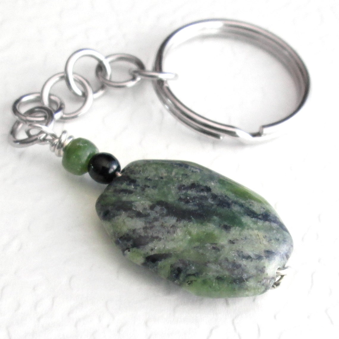 Green Jade Keychain Natural Stone Key Chain Canadian Jade Etsy