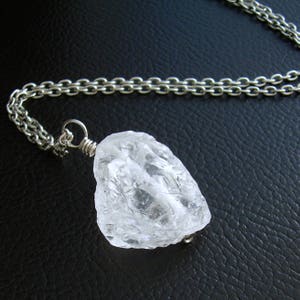 Crystal Quartz Pendant, Raw Rock Crystal Necklace, Rough Stone Jewelry image 6