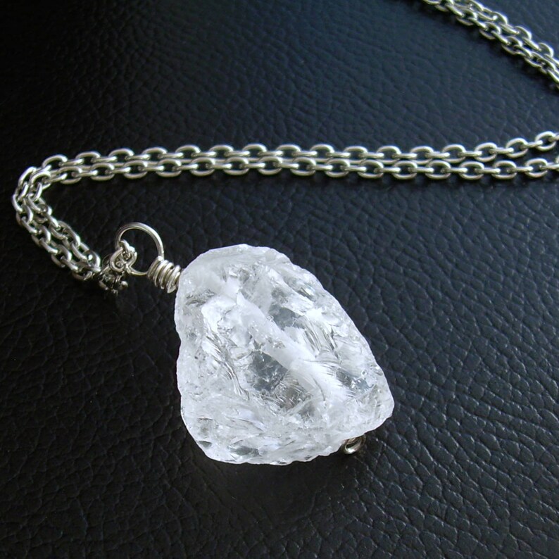 Crystal Quartz Pendant, Raw Rock Crystal Necklace, Rough Stone Jewelry image 6