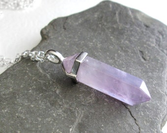 Amethist punt ketting: lavendel paarse kwarts hanger, Boho sieraden kristal ketting