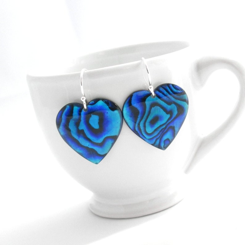 Blue Heart Earrings: Paua Jewelry, Abalone Shell Earrings, Bridesmaid Jewelry image 1