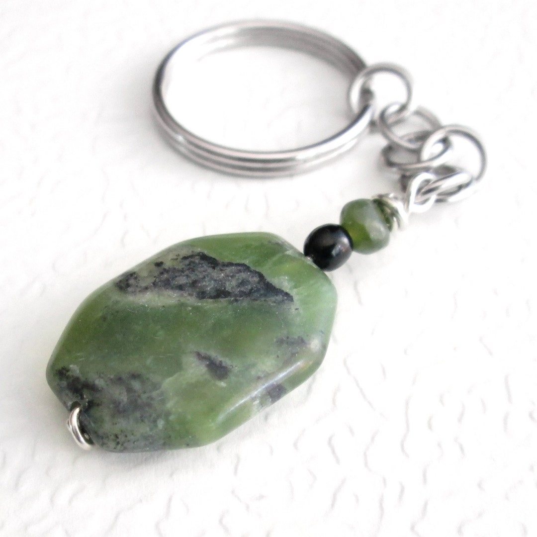 Green Jade Keychain, Natural Stone Key Chain, Canadian Jade Etsy
