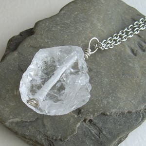 Crystal Quartz Pendant, Raw Rock Crystal Necklace, Rough Stone Jewelry image 5