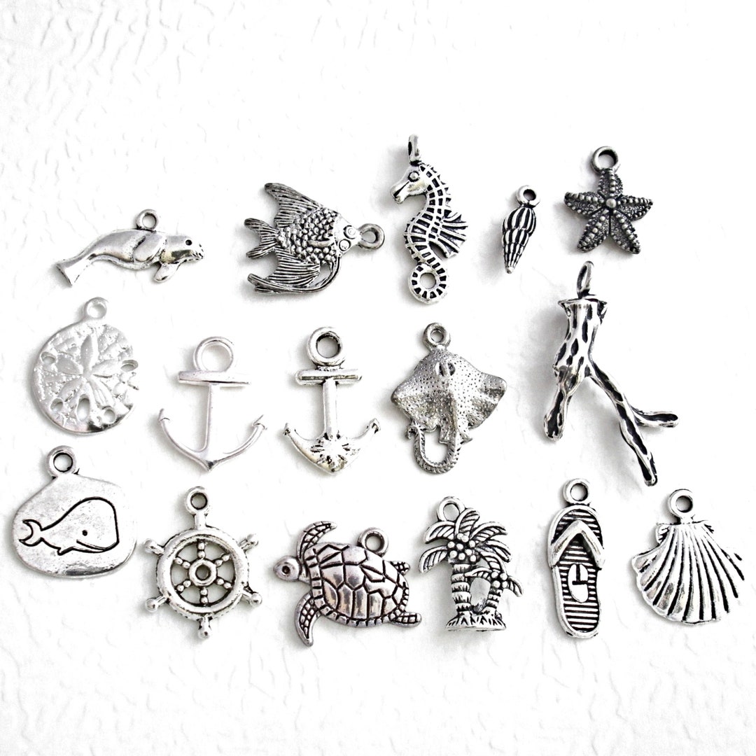 6 Pc Sea Shell Charms, Beach Charms, Tropical Charms, Silver Ocean Charms,  Charms for Bracelet Making, Charms for Necklace Making, 