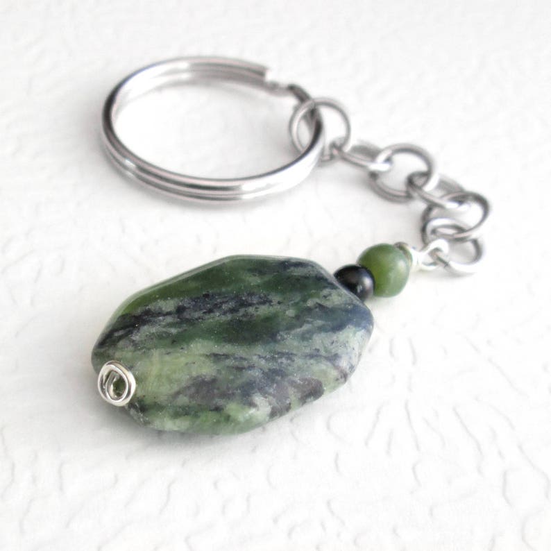 Green Jade Keychain Natural Stone Key Chain Canadian Jade Etsy