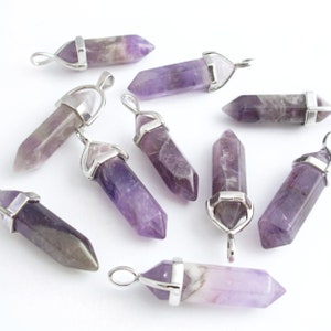 Collier pointe d'améthyste : pendentif quartz violet lavande, collier bijoux bohème en cristal Mixed Colours