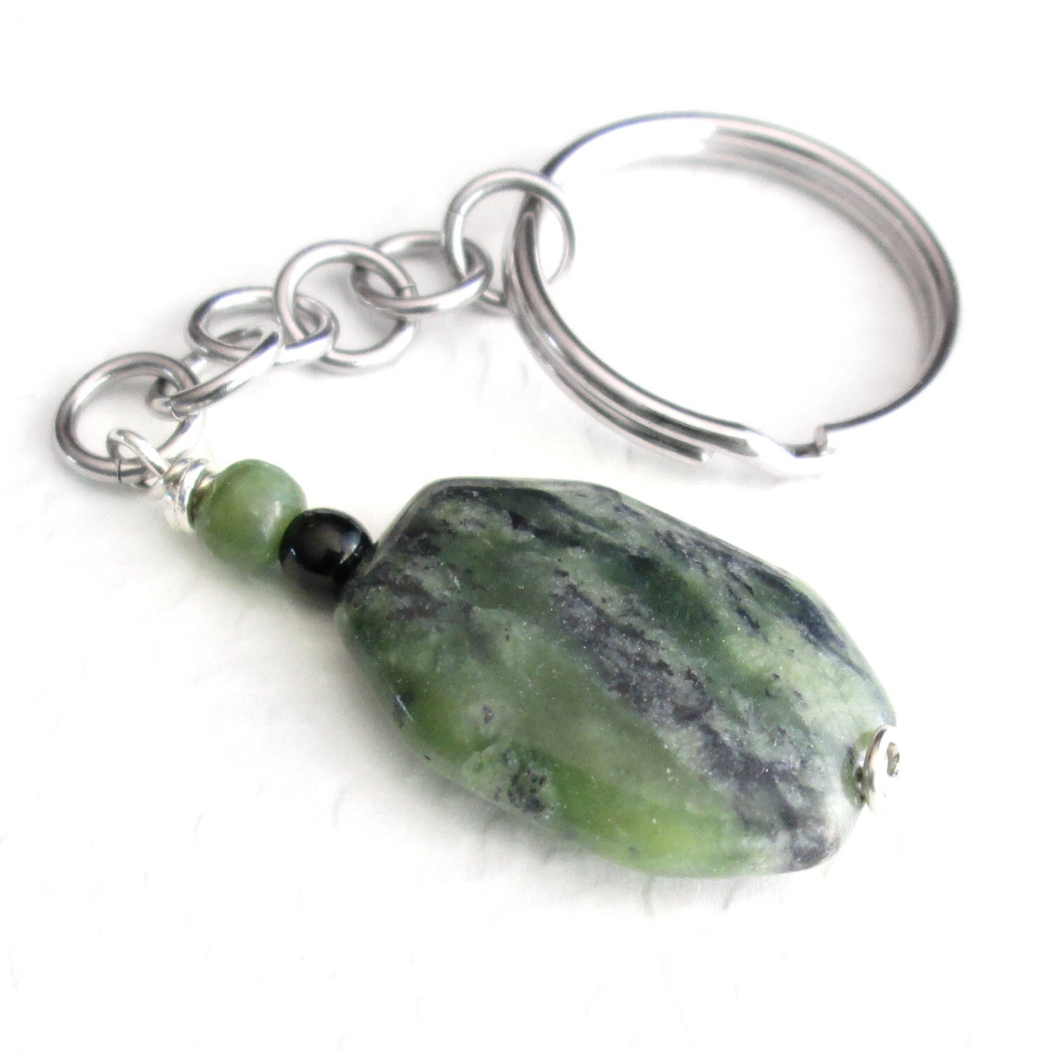 Green Jade Keychain Natural Stone Key Chain Canadian Jade Etsy