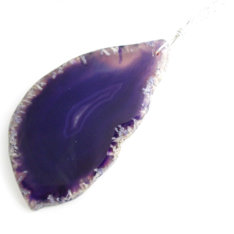 Big Purple Agate Necklace, Druzy Geode Jewelry, Sterling Silver Wire image 4