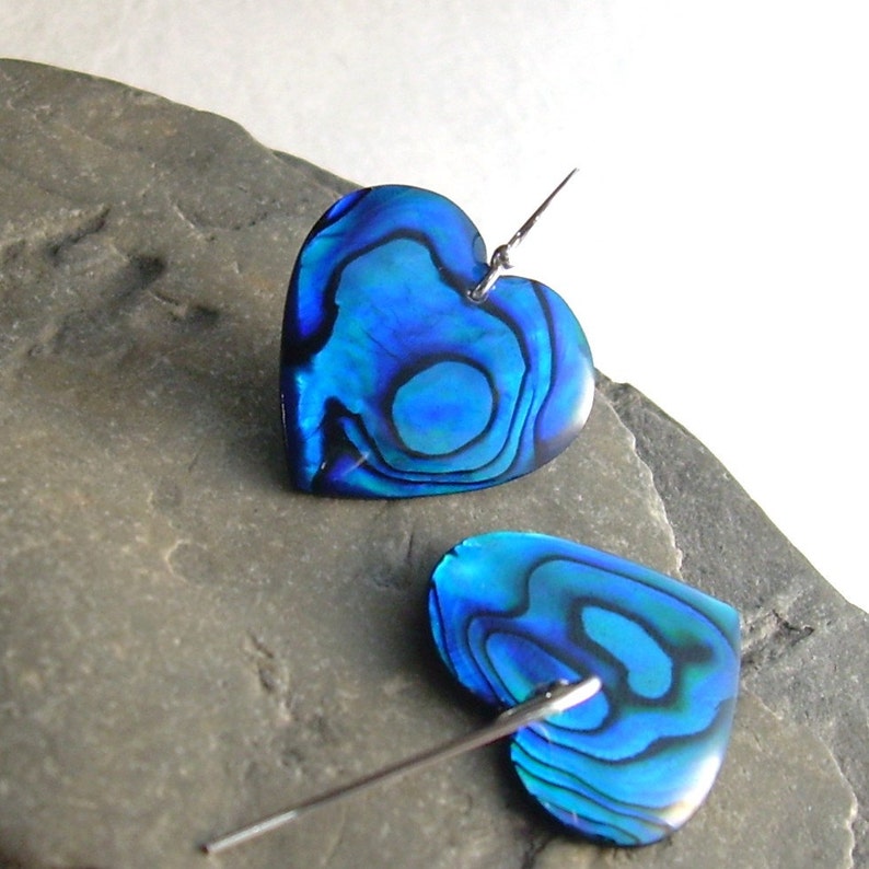 Blue Heart Earrings: Paua Jewelry, Abalone Shell Earrings, Bridesmaid Jewelry image 5