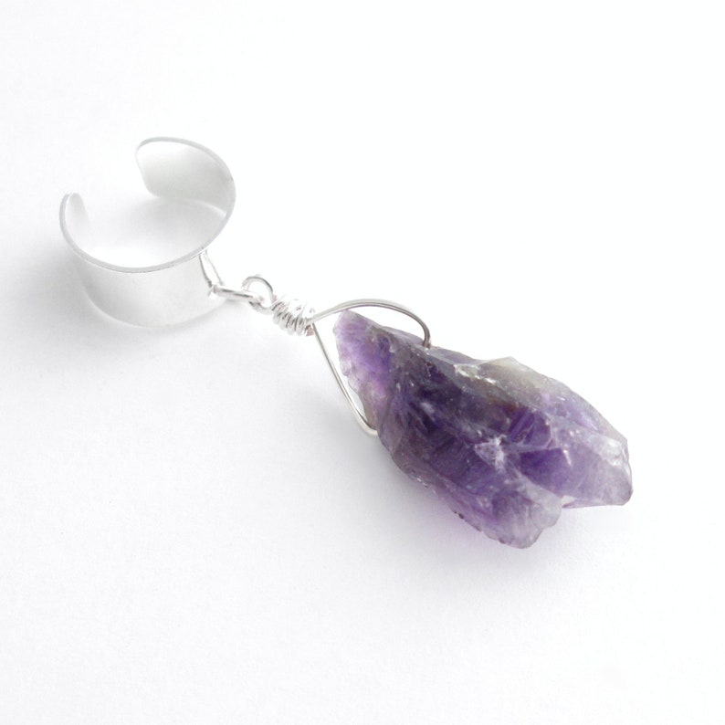 Rough Amethyst Ear Cuff, Purple Raw Stone Cuff Earring, Cartilage Jewelry image 1