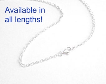 Sterling Silver Necklace, Cable Chain with Clasp, Long or Short