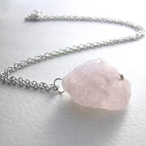 Raw Rose Quartz Pendant, Semi Precious Gemstone Necklace, Pink Crystal, Sterling Silver image 5