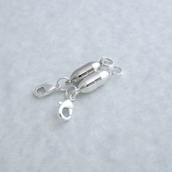 Silver Necklace Extender, 925 Sterling Silver Strong Magnetic Necklace  Clasps and Closures, Silver Double Magnetic Clasps Necklace Bracele  Connector