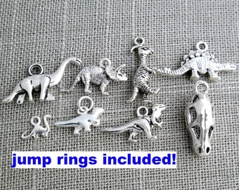 Silver Dinosaur Charm, Add T. Rex, Brontosaurus, Stegosaurus, Hadrosaurid, Skull, Triceratops; Paleontologist Gifts, Science Jewelry