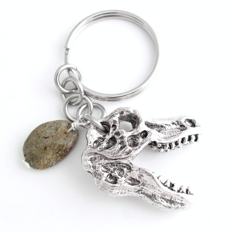 Dinosaur Keychain Real Fossil Bone Charm T Rex Skull Key Etsy