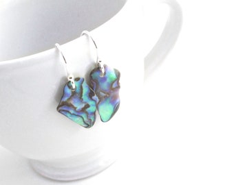 Paua Shell Earrings, Mini Abalone Pieces, Beachy Jewelry