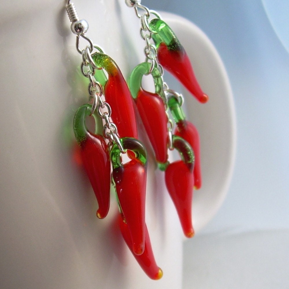 Red Hot Chili Pepper Earrings Lampwork Glass Food Jewelry Etsy