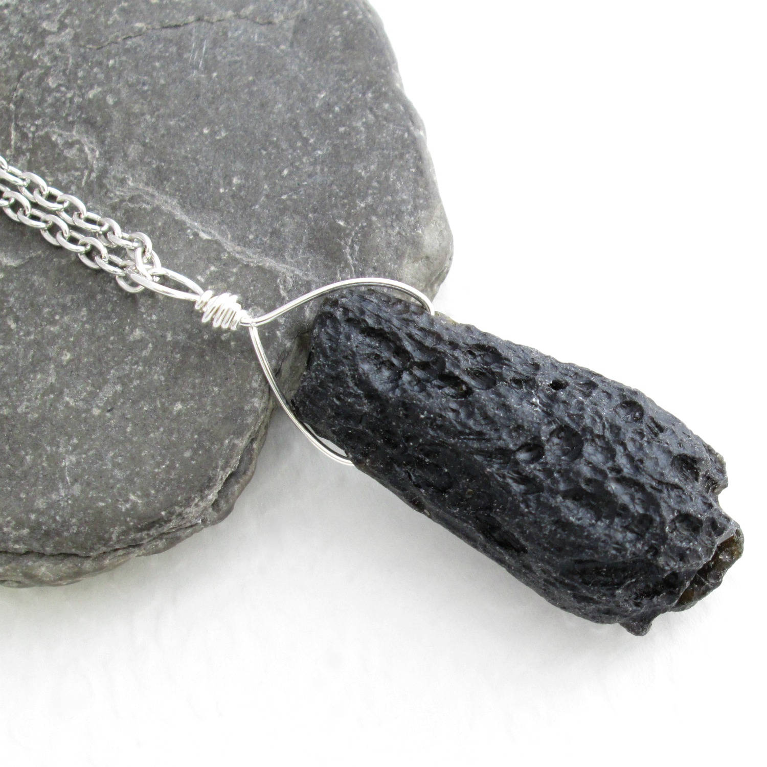Black Tektite Pendant From Meteorite 