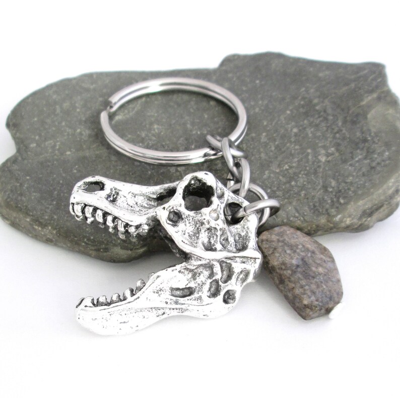 Dinosaur Keychain Real Fossil Bone Charm T Rex Skull Key Etsy