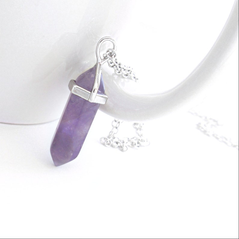 Collier pointe d'améthyste : pendentif quartz violet lavande, collier bijoux bohème en cristal image 6