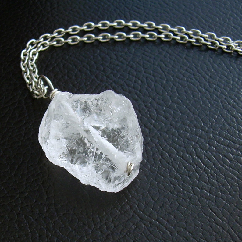 Crystal Quartz Pendant, Raw Rock Crystal Necklace, Rough Stone Jewelry image 4