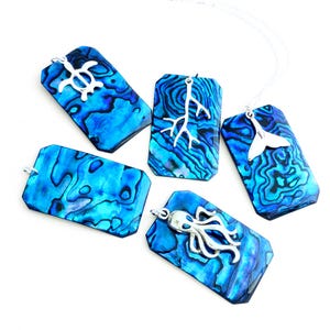 Blue Shell Necklace, Big Abalone Pendant, Ocean Charms, Sterling Silver