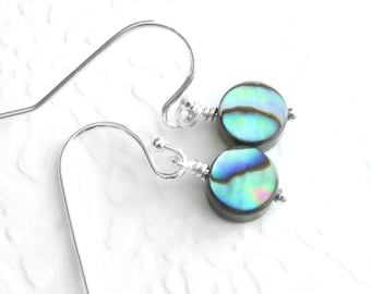 Itsy Bitsy Green Shell Earrings, Tiny Real Abalone Shell Jewelry