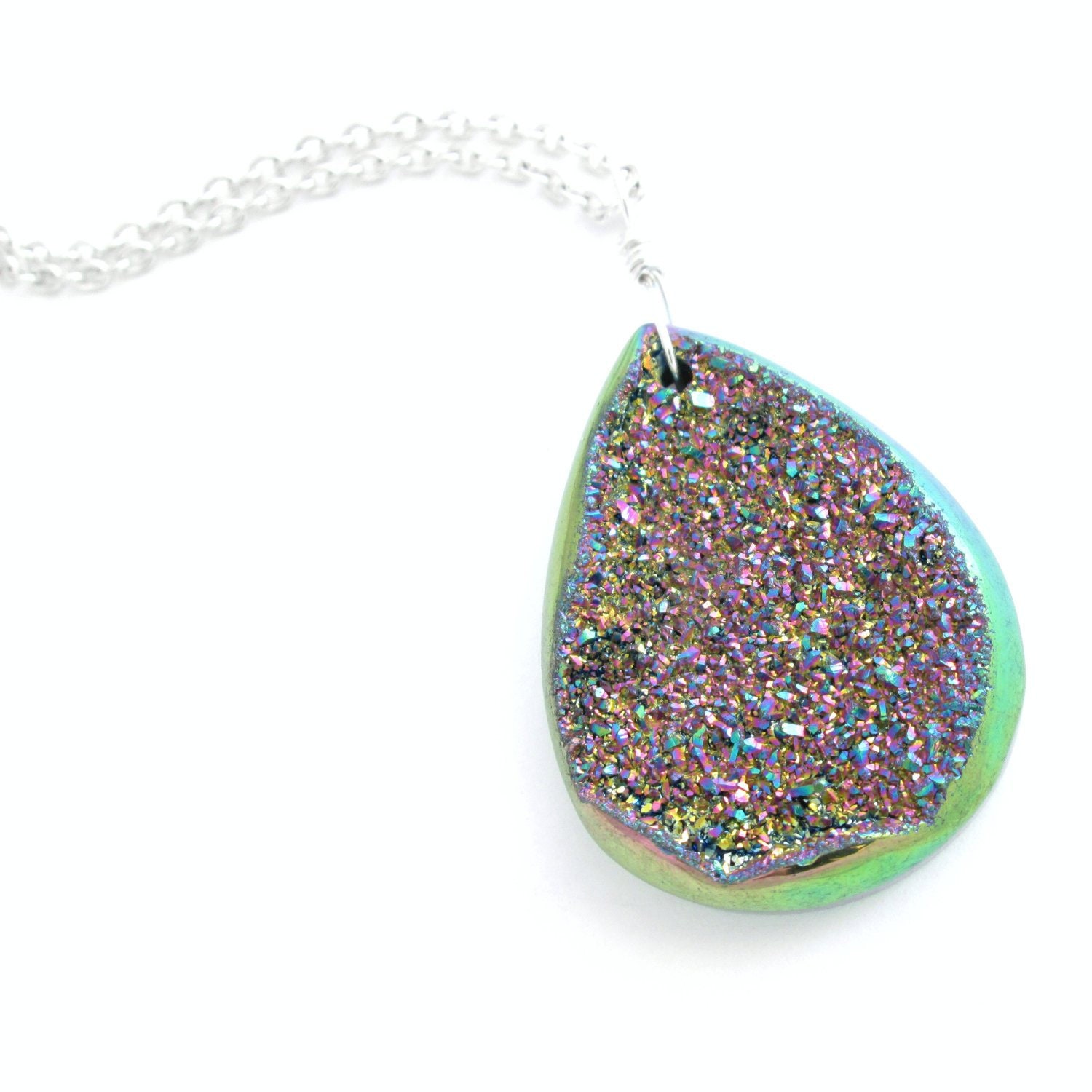 Rainbow Druzy Necklace Titanium Crystal 