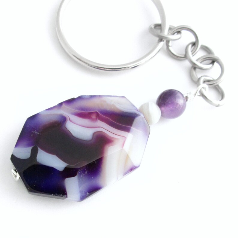 Amethyst Purple Keychain Agate & Crystal Stone Key Ring Etsy