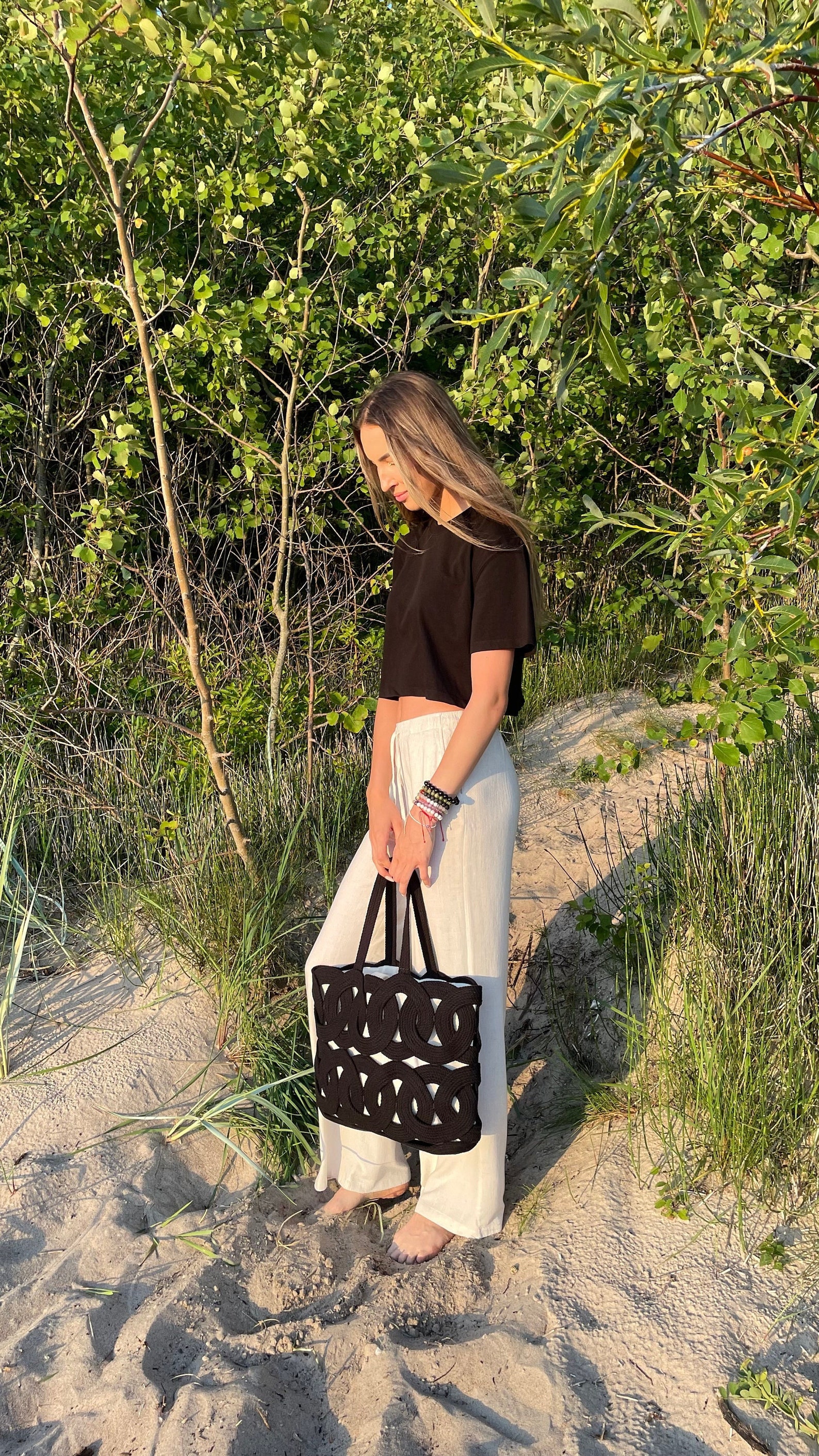 Fashion Holiday Beach Cotton Rope Woven Handbag