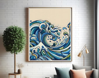 Große Welle Wand Kunst Digital Download Ozean-inspirierte Dekor Druckbare Wandkunst Küsten Wandkunst Japanischer Kunstdruck Abstrakte Welle Wohnkultur
