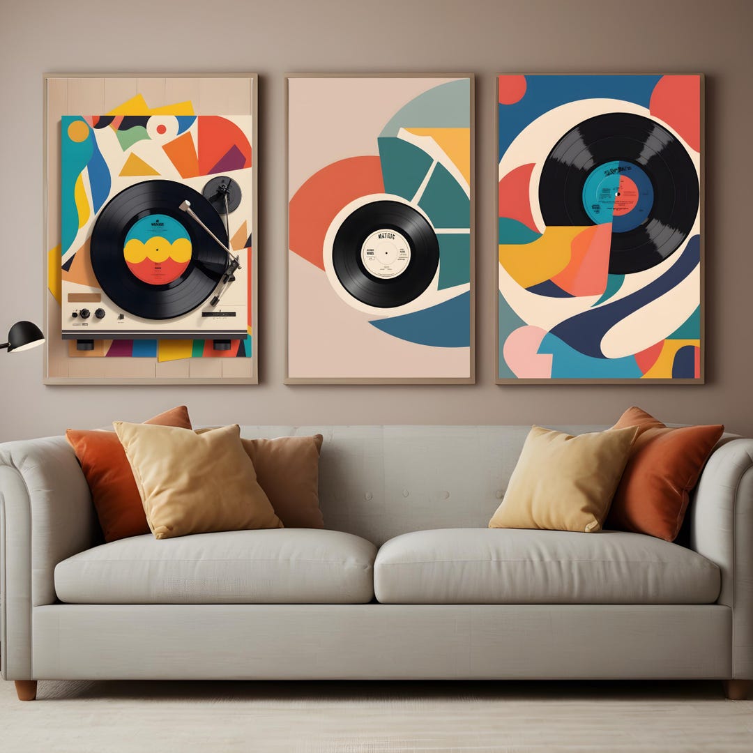 Music Wall Art Set of 3 Poster Vinyl Record Wall Art Home Decor Vinyl ...