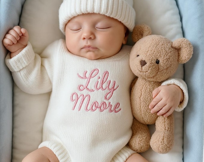 Custom Embroidered Baby Romper, Personalized Newborn Name Outfit, Coming Home Outfit, Infant Bodysuit, Baby Shower Gift, First Birthday Gift