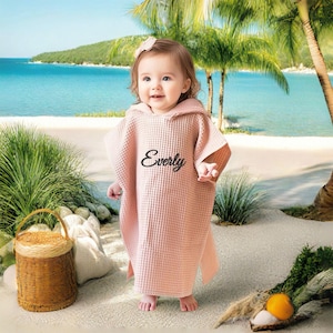 Personalized Toddler Beach Towel, Toddler Hooded Towel,Girls Summer Vacation, Boys Bath Towel,Summer Trip Towel,Monogram Towel, Waffle Towel