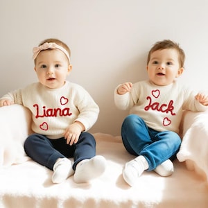 Personalized Baby Heart Sweater|Embroidered Name Baby Heart Sweatshirt|Custom Baby&#39;s First Valentine Clothes|Daddy Mommy&#39;s Little Valentine