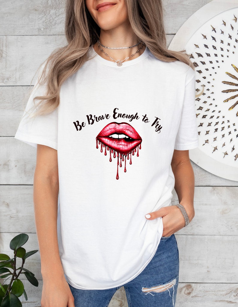 Red Lips BRAVE Tshirt Motivational Lips T-shirt. Sparkly Pink Lips With …
