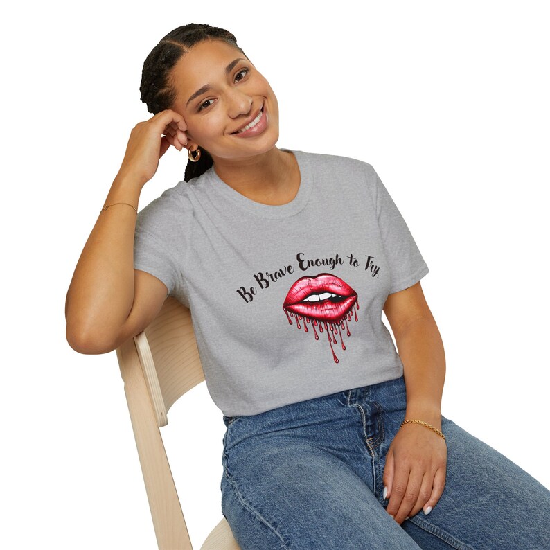 Red Lips BRAVE Tshirt Motivational Lips T-shirt. Sparkly Pink Lips With …