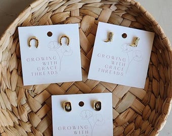 Western Stud Earrings: Antique Gold & Silver Cowboy Boot, Hat, Horseshoe
