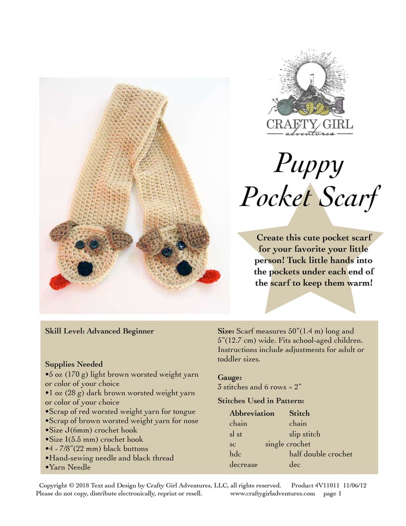 Puppy Pocket Crochet Scarf Pattern PDF 画像 5