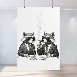 Whimsical Raccoon Art Poster, Unique Wall Decor, Animal Lover Gift, Funky Home Art, Quirky Gift for Friends